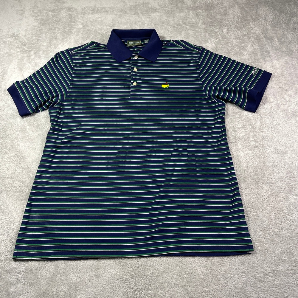 Masters Collection Golf Polo Shirt Men's Large Green Striped Pima Cotton Augusta
